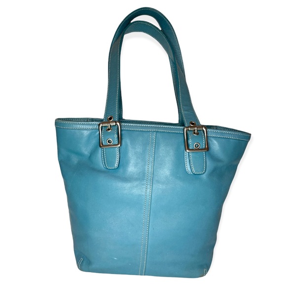 Coach Blue Leather Stitch Tote - Picture 5 of 14